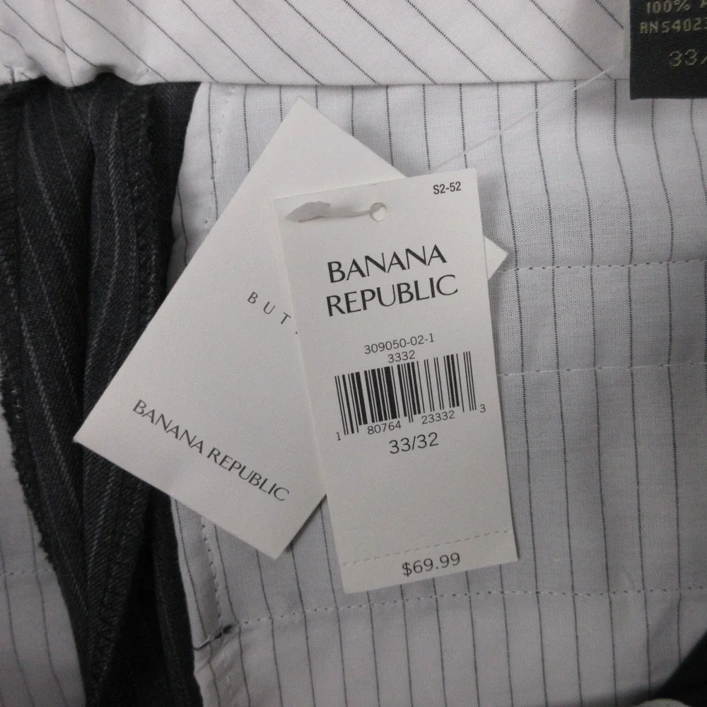 Banana Republic Pants Mens 33x32 Gray Pinstripe Dress Trousers Wool Straight NEW